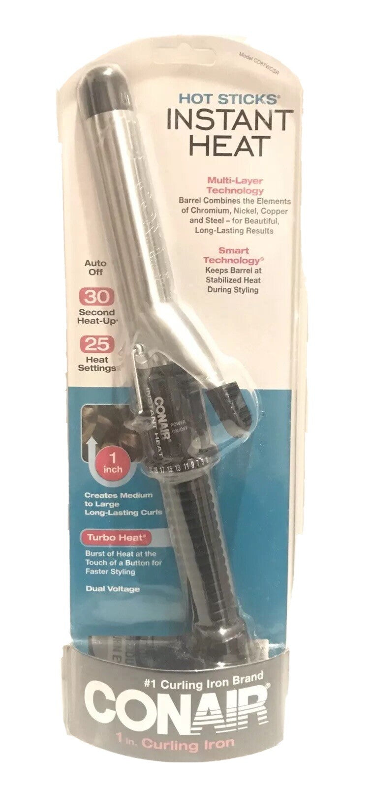 Conair 1-Inch Instant Heat Curling Iron with Dual Voltage & 25 Heat Settings