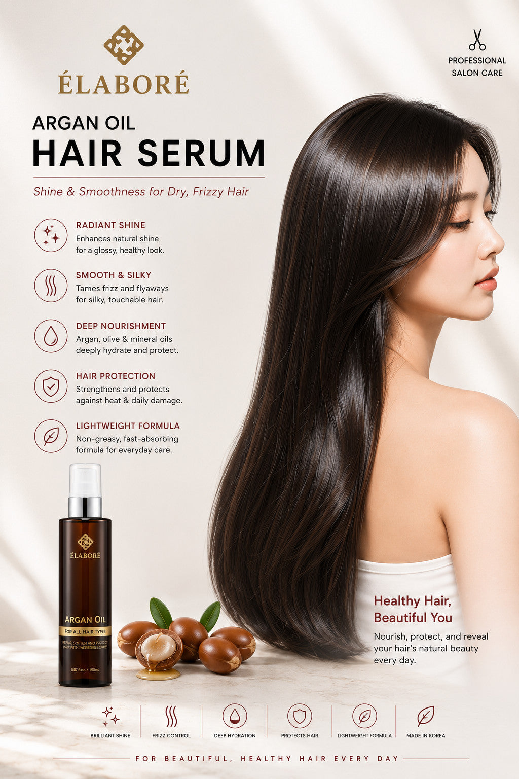 Argan Oil Hair Serum - Nourishing Hair Treatment for Shine & Frizz Control 150ml