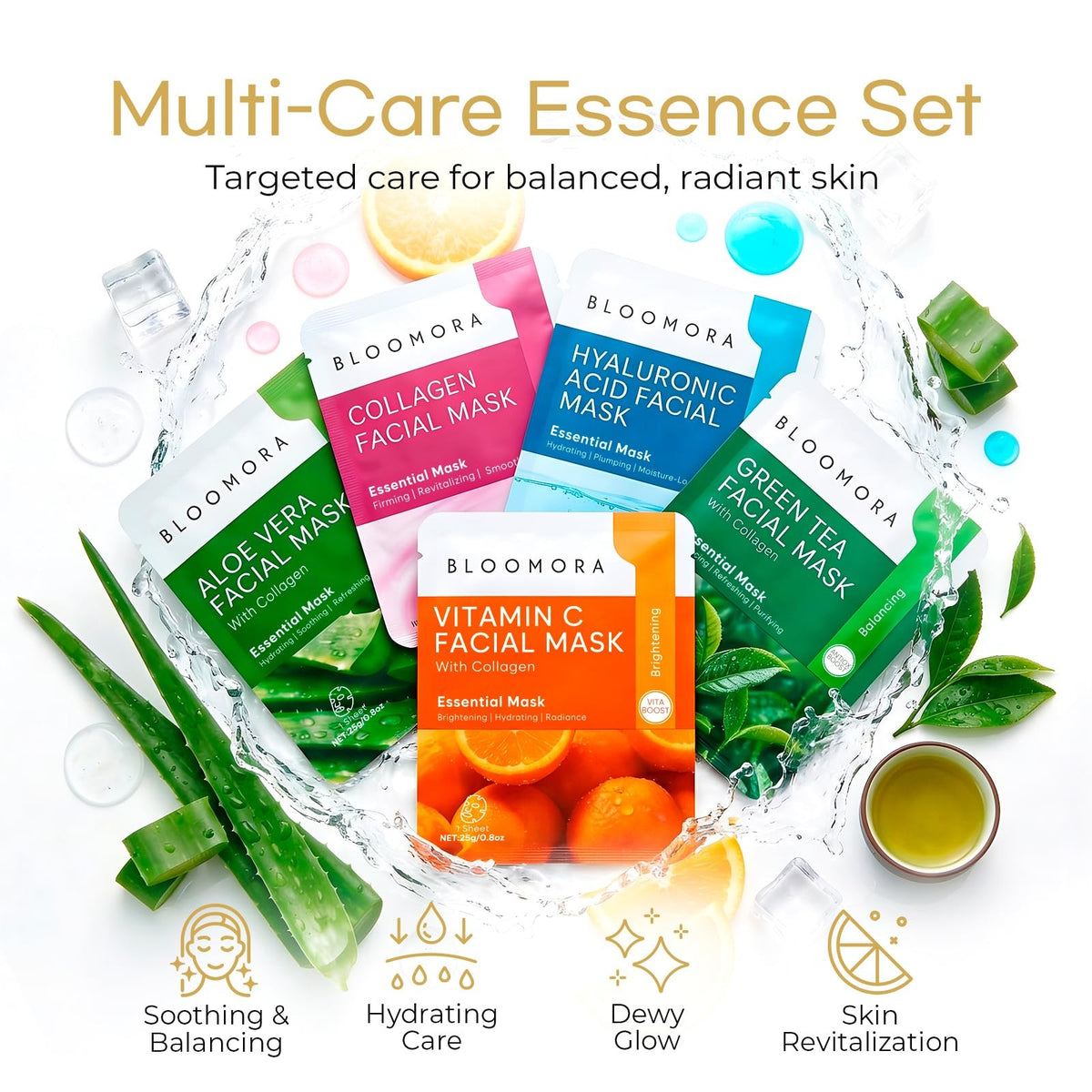 Collagen Face Mask Sheet Set - 10 Pack, 5 Varieties