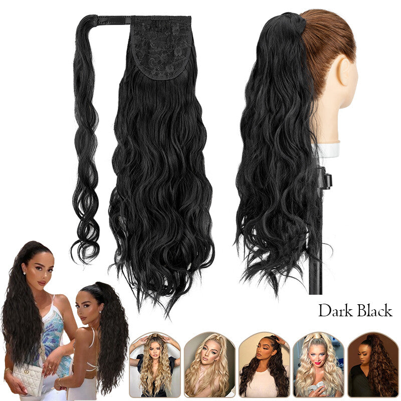 Mega Thick Wrap-On Ponytail Extensions - Natural Human Hair, Curly Wavy Straight