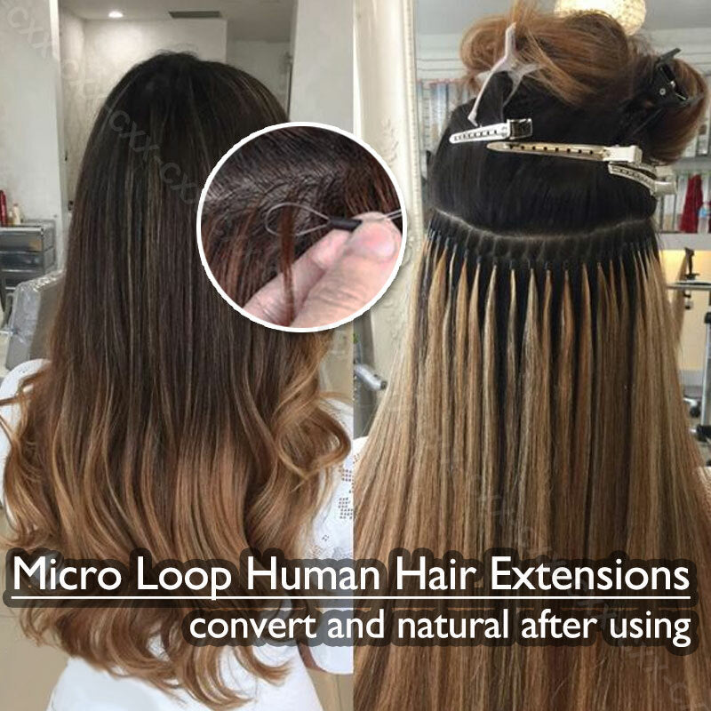 Micro Loop Hair Extensions Beads Link - Russian 100% Remy Human Hair Balayage
