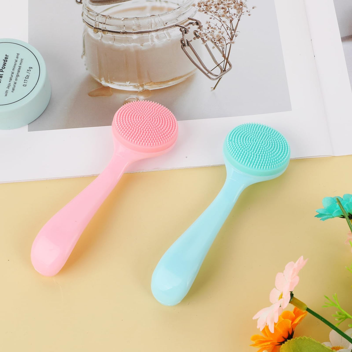 Silicone Facial Scrubbing Brushes 2-Pack Blue & Pink Skin Care Tools