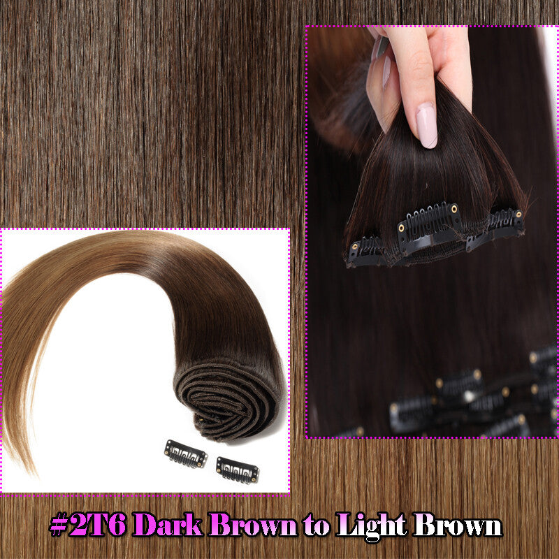 8pcs Clip-In Remy Human Hair Extensions Full Head - Brown Blonde Ombre