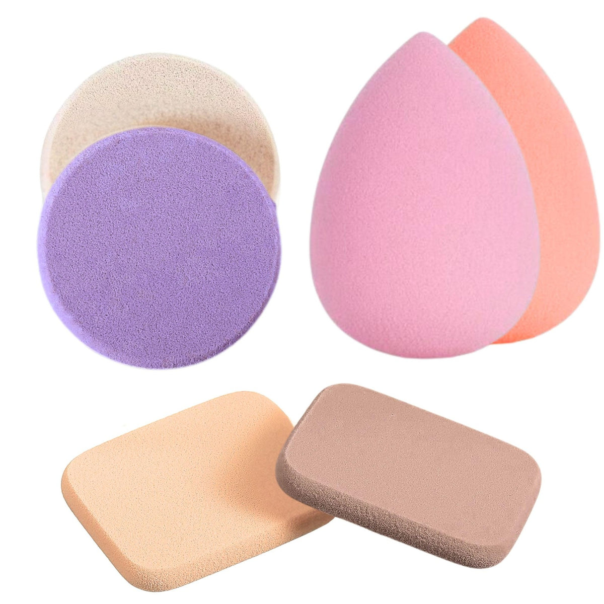 Makeup Sponge Set - Tear Drop & Flat Shapes, 6-Piece Assorted Colors
