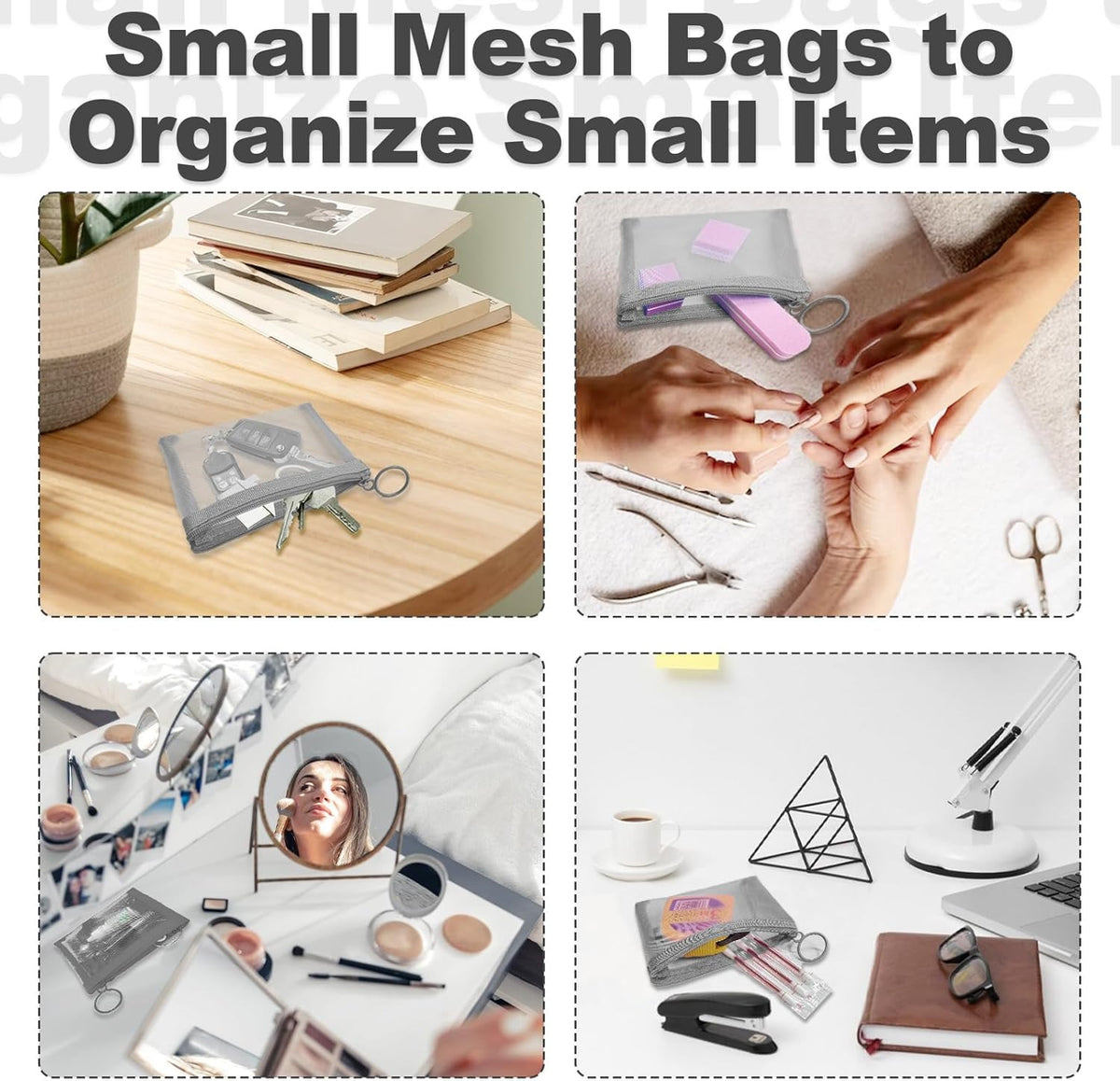 Mini Mesh Makeup & Travel Pouch Set - 4 Pack Small Nylon Bags with Zipper