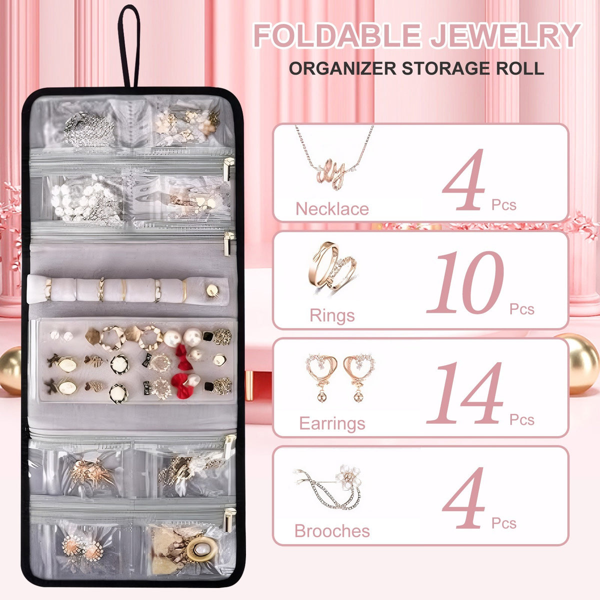Large Travel Makeup Organizer Bag with 2 Removable Cases - Pink