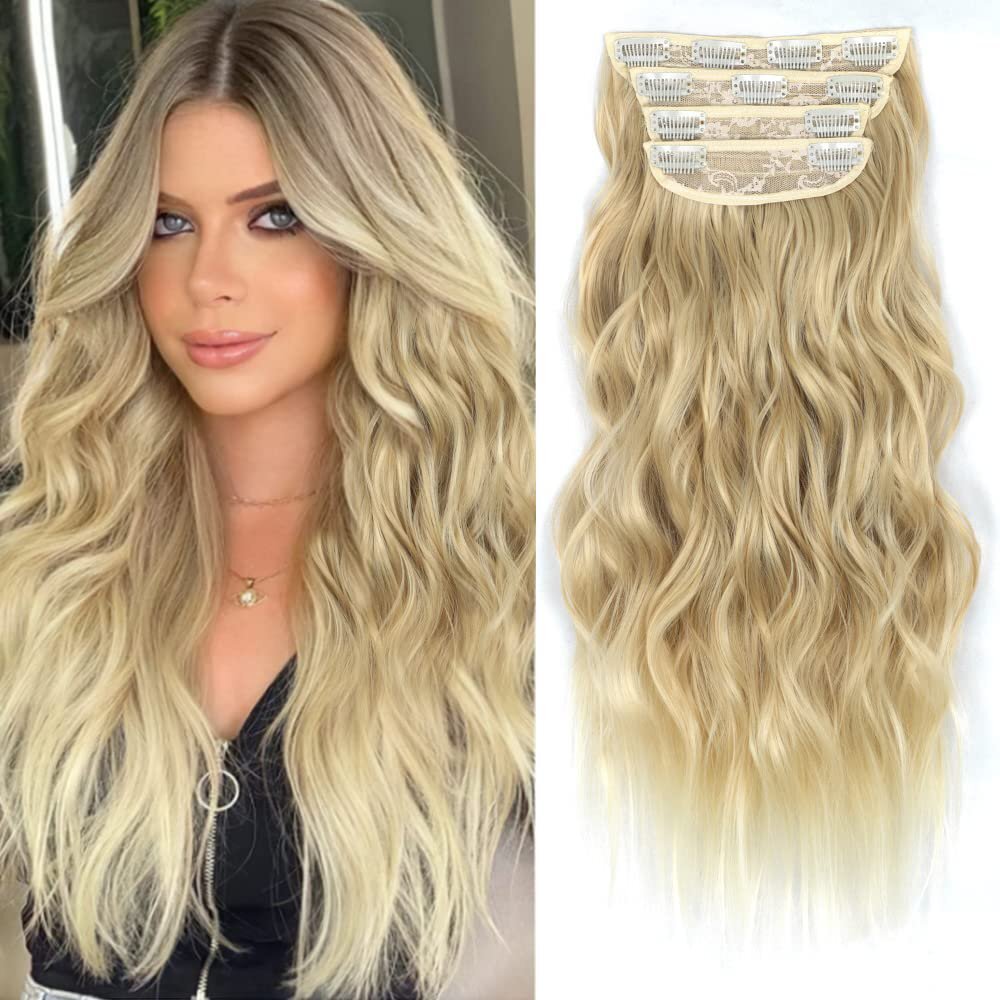 4PCS Clip-In Wavy Hair Extensions Long Synthetic Weft - Natural Blonde to Brown