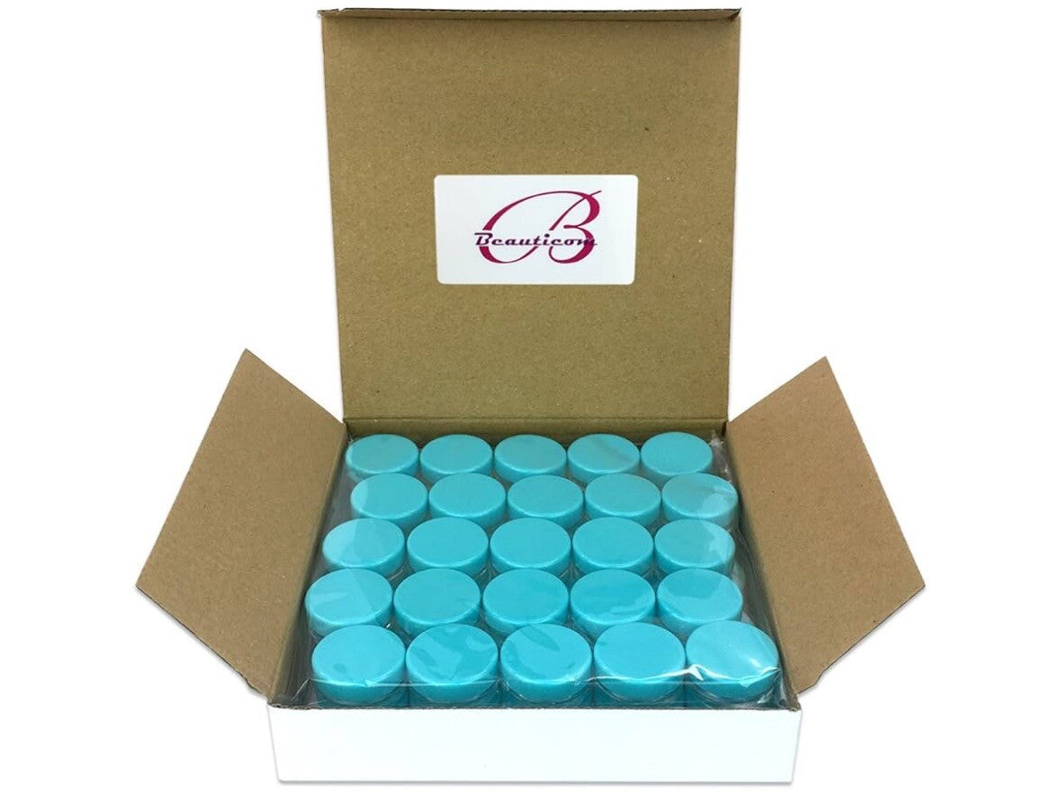150 Pack Refillable Clear Plastic Jars with Teal Lids for Cosmetics & Travel