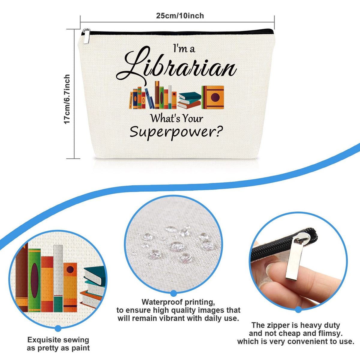 Librarian Gifts Makeup Bag for Women Book Lover Thank You Gift