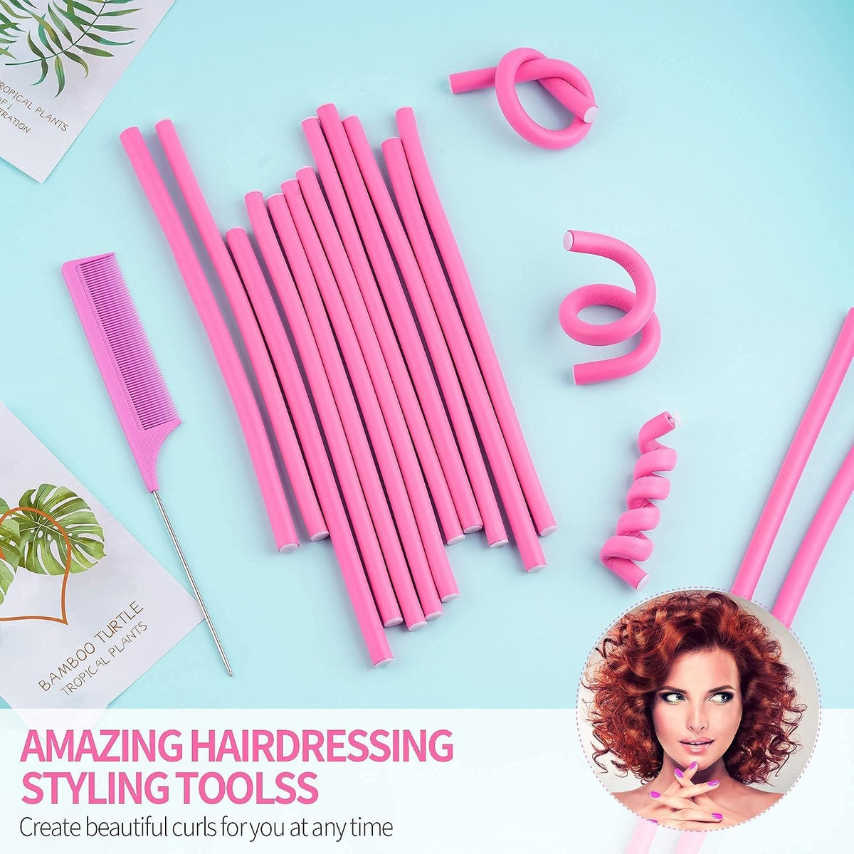 Heatless Flexi Rod Set with Steel Comb for Effortless Curls - 30 Pieces