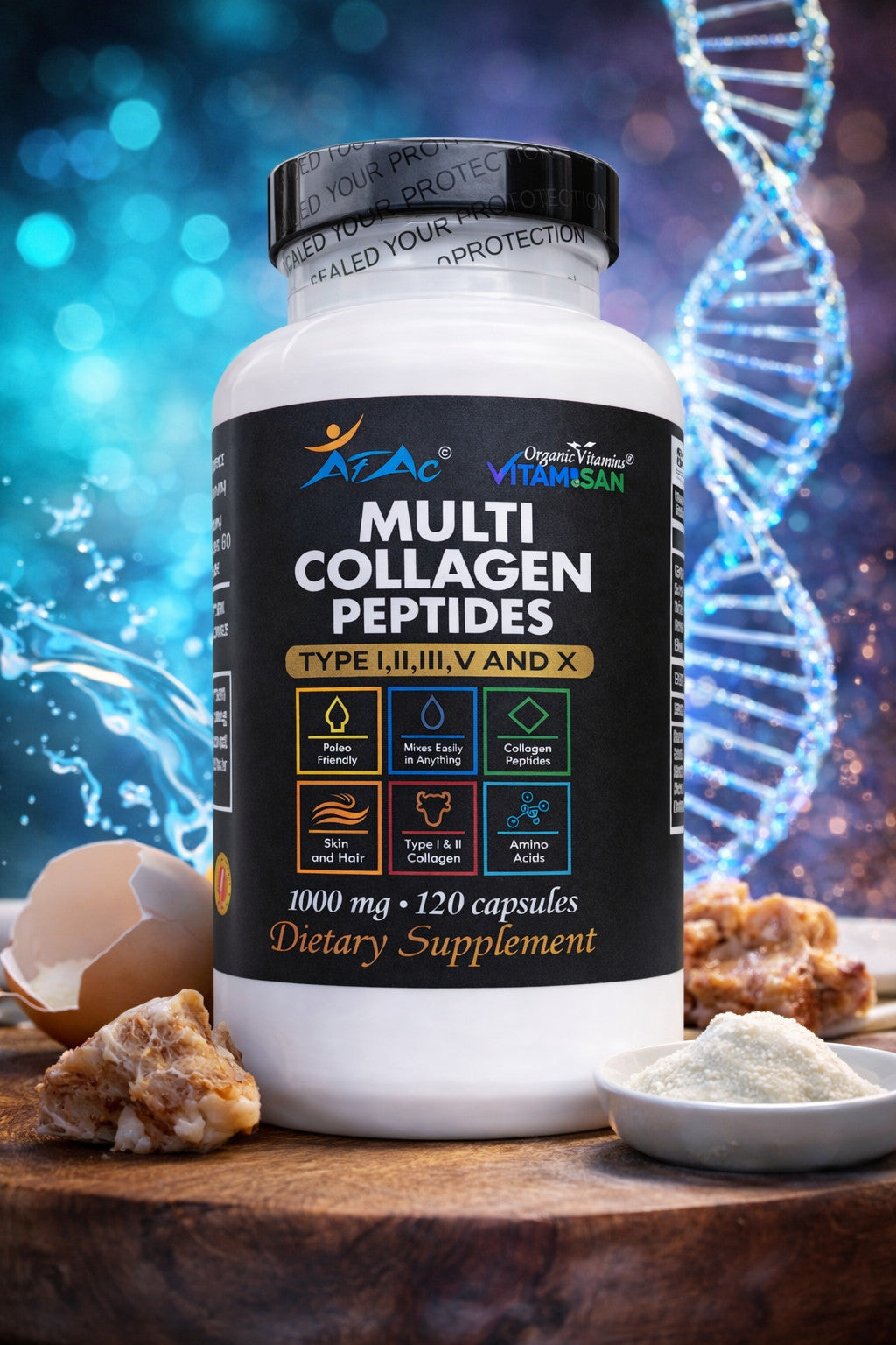 Hydrolyzed Collagen Capsules 1000mg | Multi-Type Collagen Peptides 240-Caps