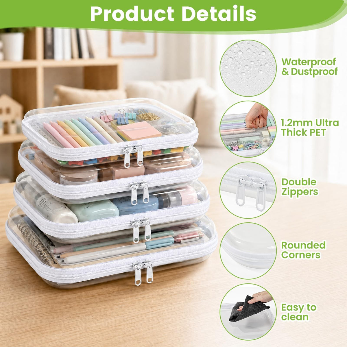 Clear Hard Shell Zipper Cases Set - Multi-Size Travel & Organizer Pouches