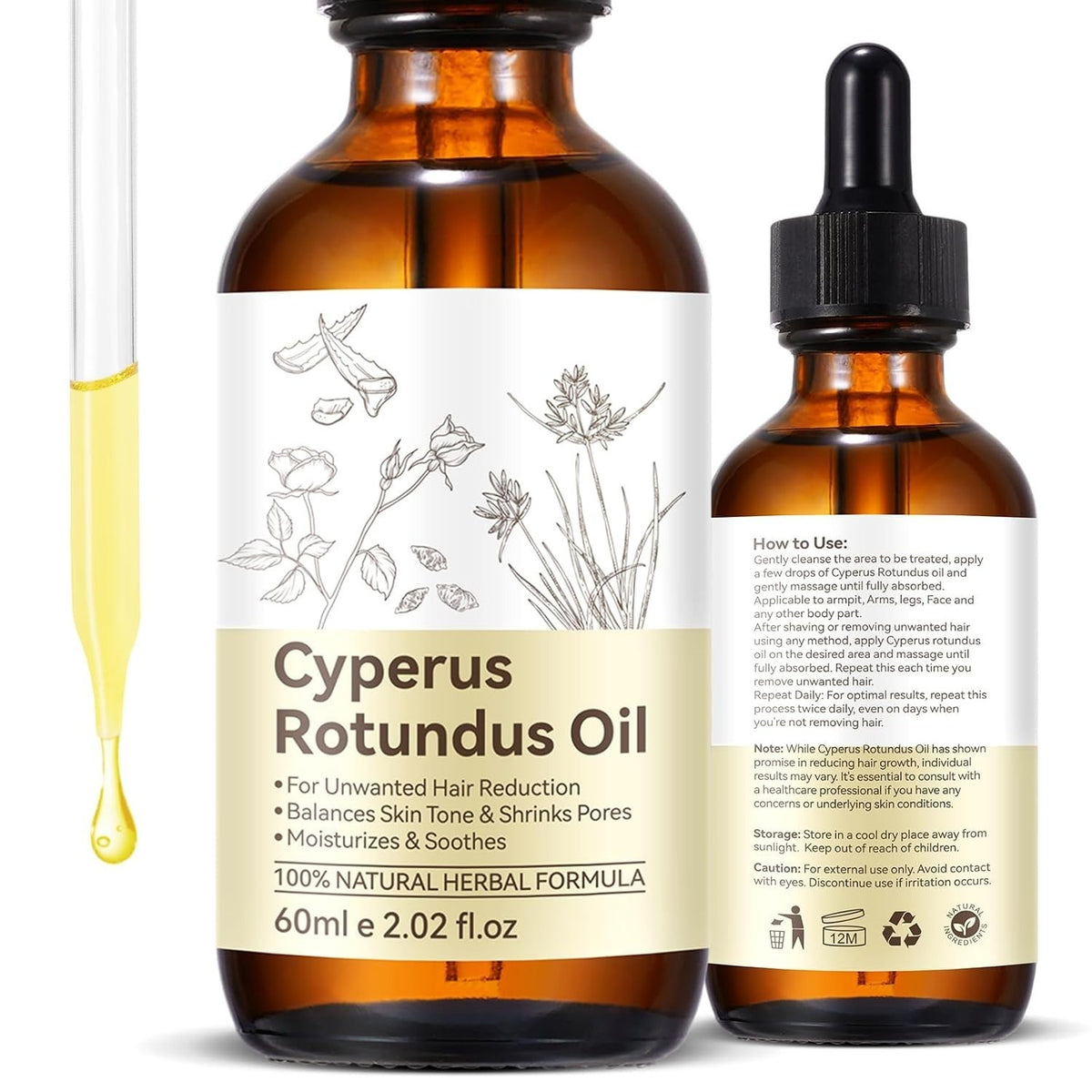 Pure Cyperus Rotundus Oil for Hair Removal & Skin Hydration - Natural Skin Oil