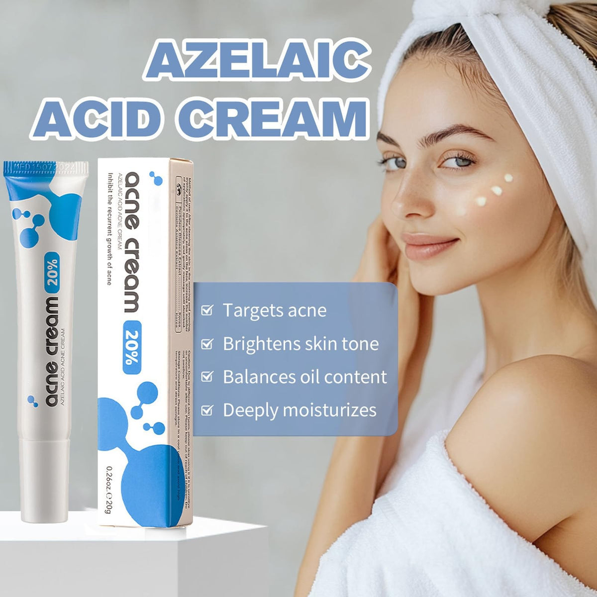Azelaic Acid Face Cream with Hyaluronic Acid for Acne & Redness - Gentle Skin Soothing Serum