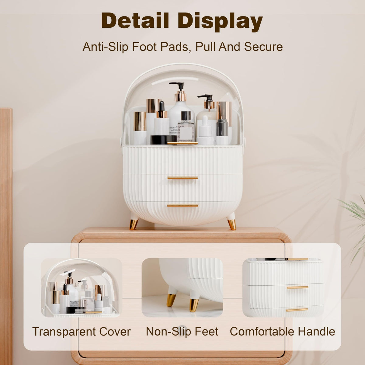 Lurcns Makeup Organizer Storage Cabinet - White, Large Capacity