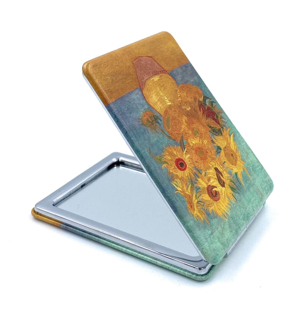 Square Compact Mirror for Purse and Travel - Foldable, Magnifying, Lighted, Sunflowers Design