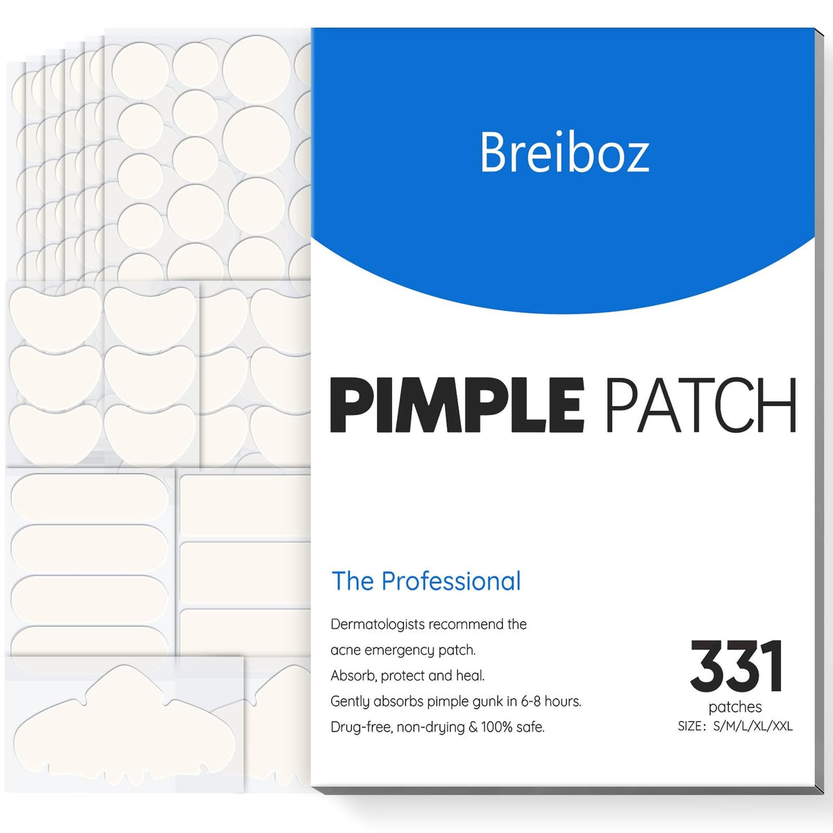 Acne Pimple Patches - 331 Count, 7 Sizes for Face & Body