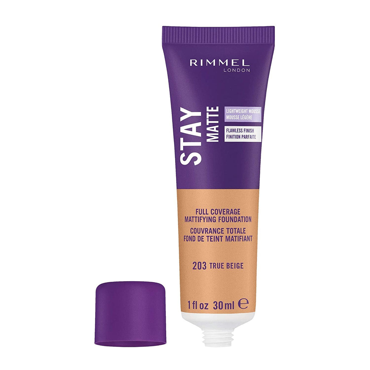 6 Pack Rimmel Stay Matte Liquid Foundation 203 True Beige - Oil-Free, Long-Lasting