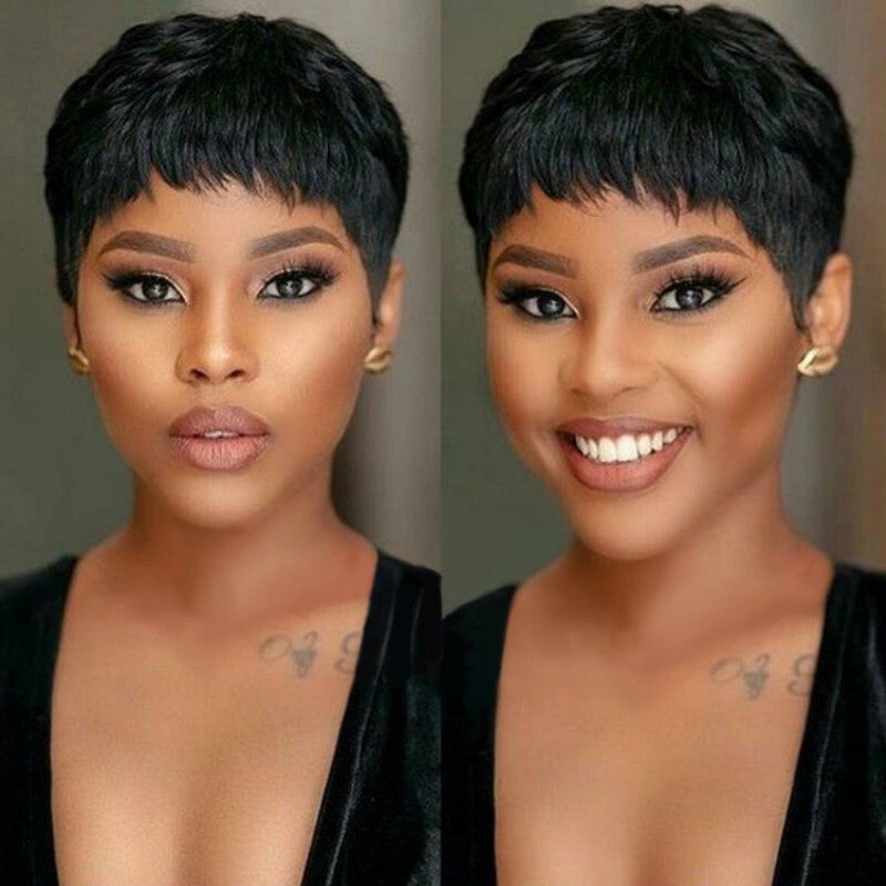 Black Pixie Cut Wig - Straight Human Hair Daily Wear Full Wig for Cosplay and Fashion