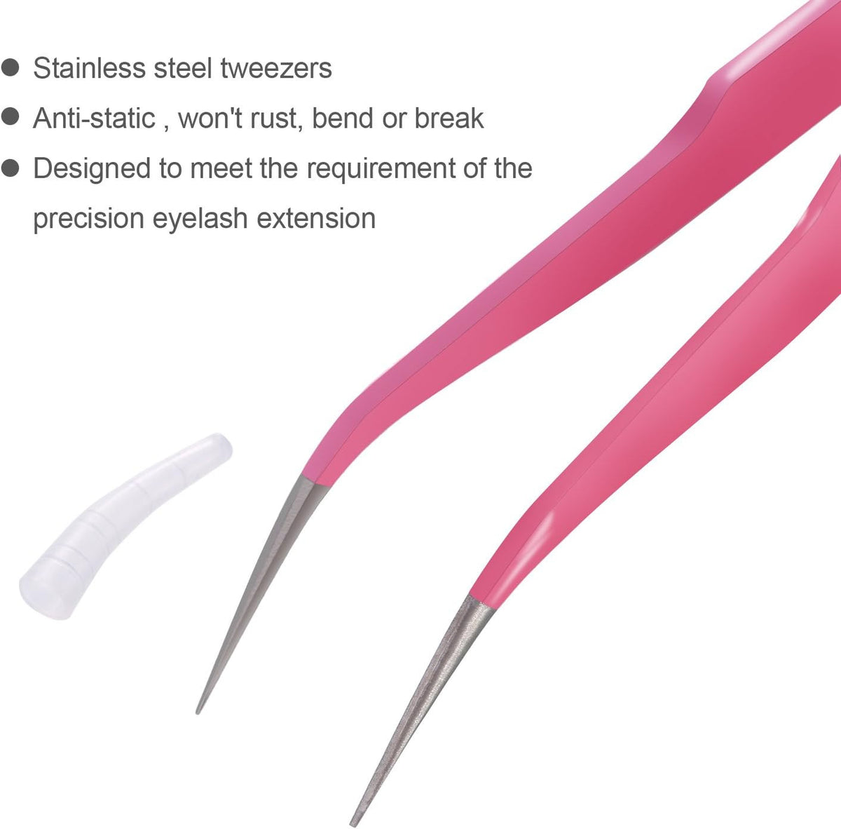 Pink Eyelash Extension Tweezers Set with Cloth Bag - Stainless Steel, 3 Pieces