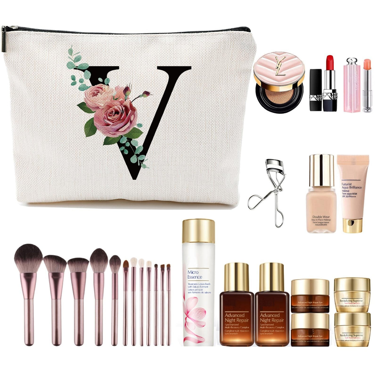 Personalized A-Z Letter Makeup Bag - Monogrammed Cosmetic Travel Organizer
