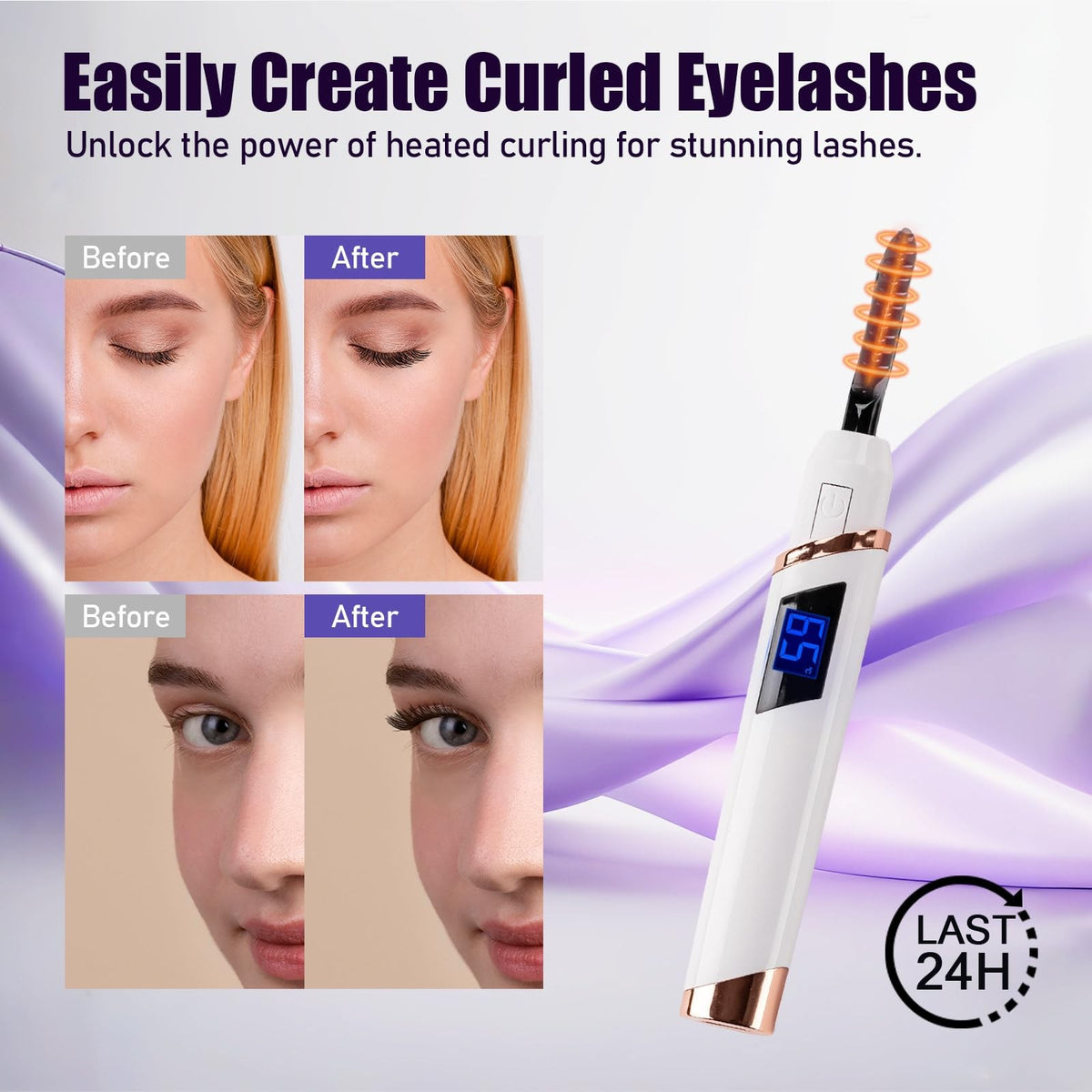 Rechargeable Heated Eyelash Curler with 4 Temperature Settings - Long Lasting Curling Tool