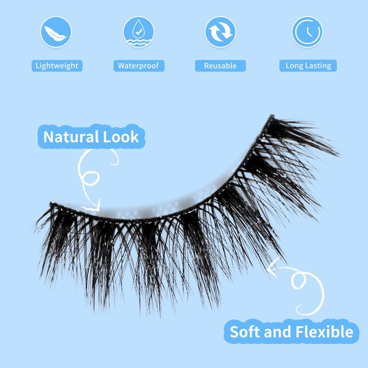 Magnetic Eyelashes and Eyeliner Kit - Reusable 3D Natural Look, 7 Pairs