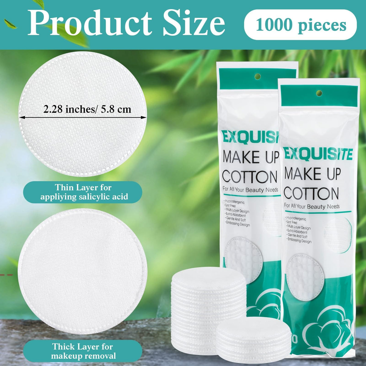 Bulk 1000 Cotton Rounds for Face Makeup Removal & Skincare - Double Sided Exfoliating Pads