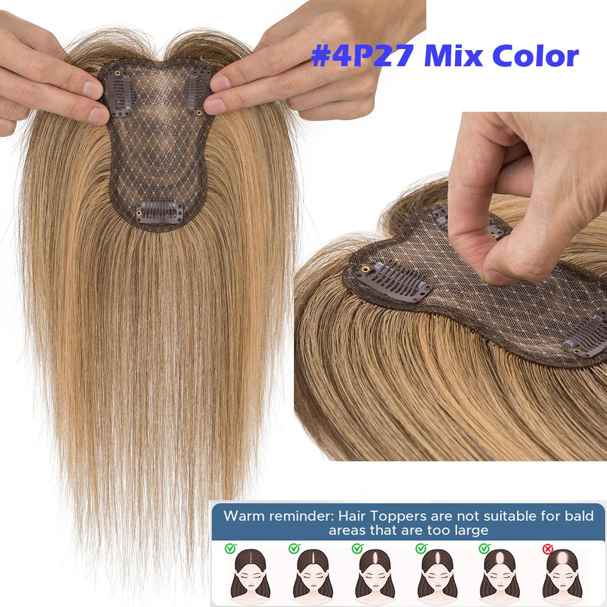 Lightweight Clip-In Hair Topper for Women with Remy Human Hair & Bangs