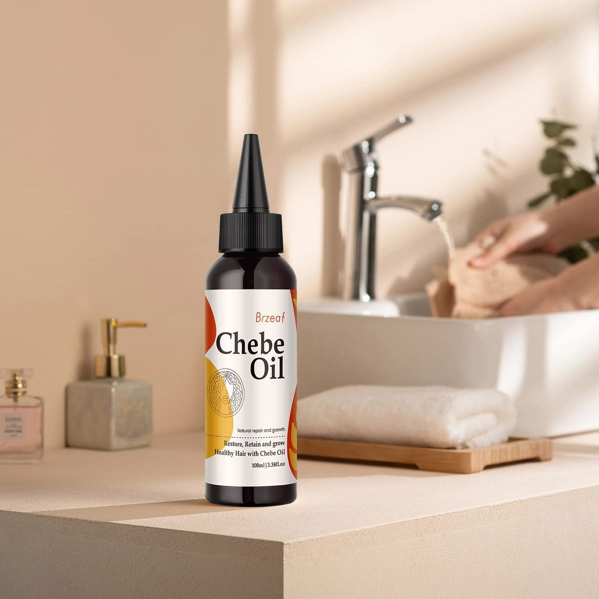 Natural Chebe Oil for Hair Growth & Moisture Restoration - 3.38Oz