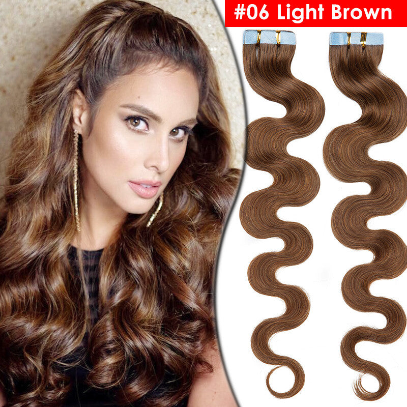Full Head Thick Tape-In Human Hair Extensions - Remy Wavy Skin Weft