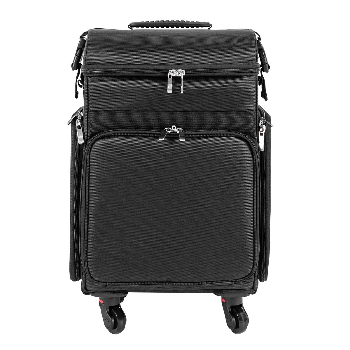 Travel Makeup Trolley Case with Multiple Compartments - Professional Rolling Cosmetic Bag