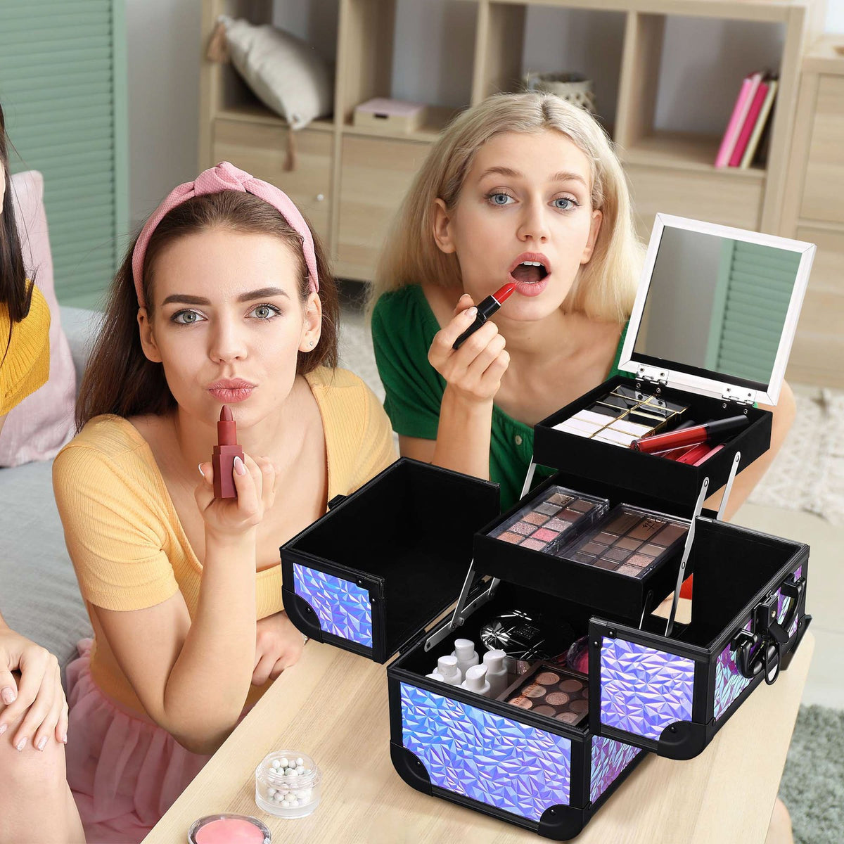 Mermaid Purple Makeup Train Case with Mirror & Extendable Trays