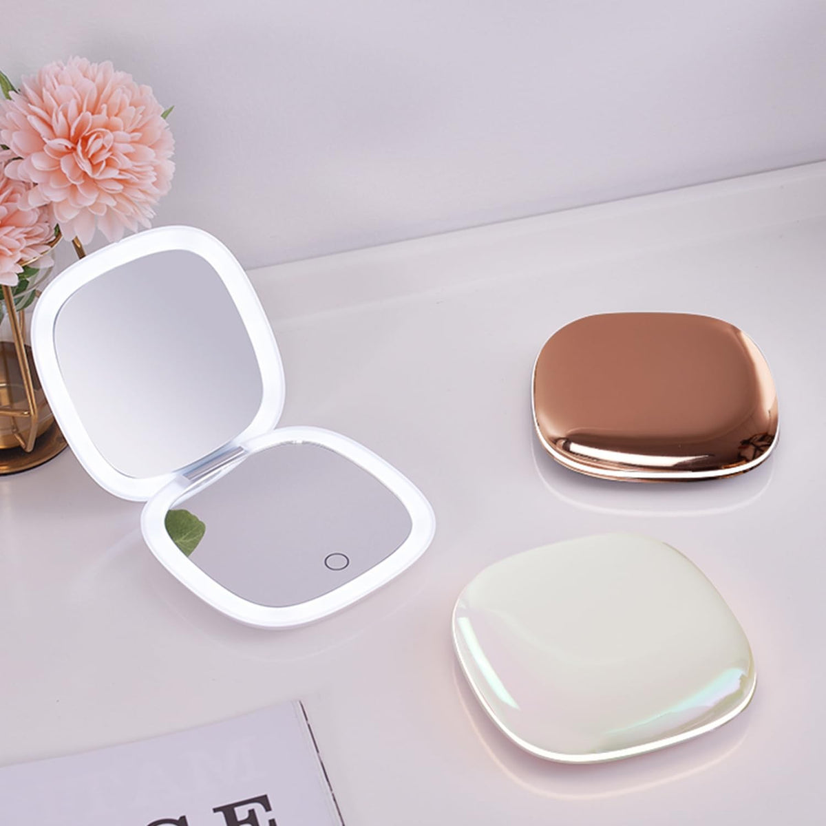 Rechargeable LED Travel Makeup Mirror with 1X/10X Magnification, Dimmable 4 Inch White