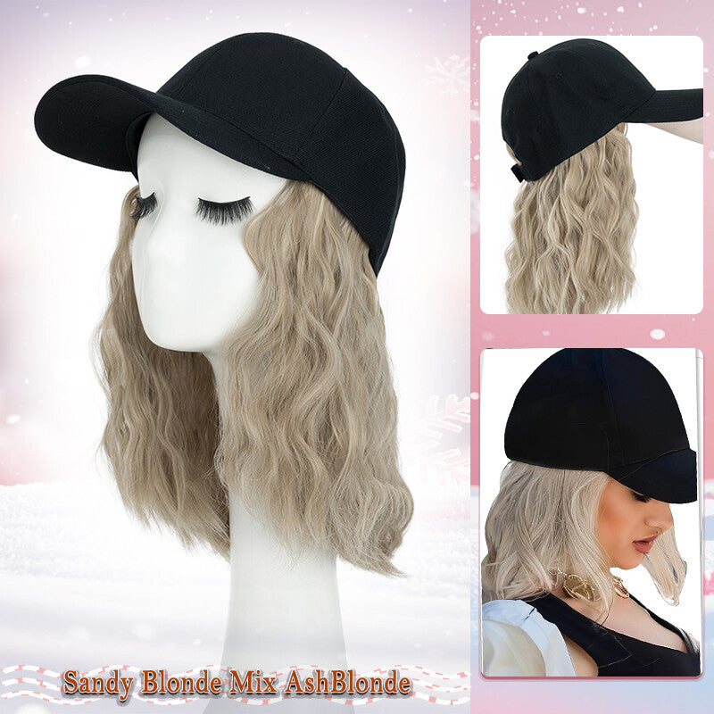 Unisex Wavy Long Hair Beret Cap with Synthetic Hair - Casual Hat Wig