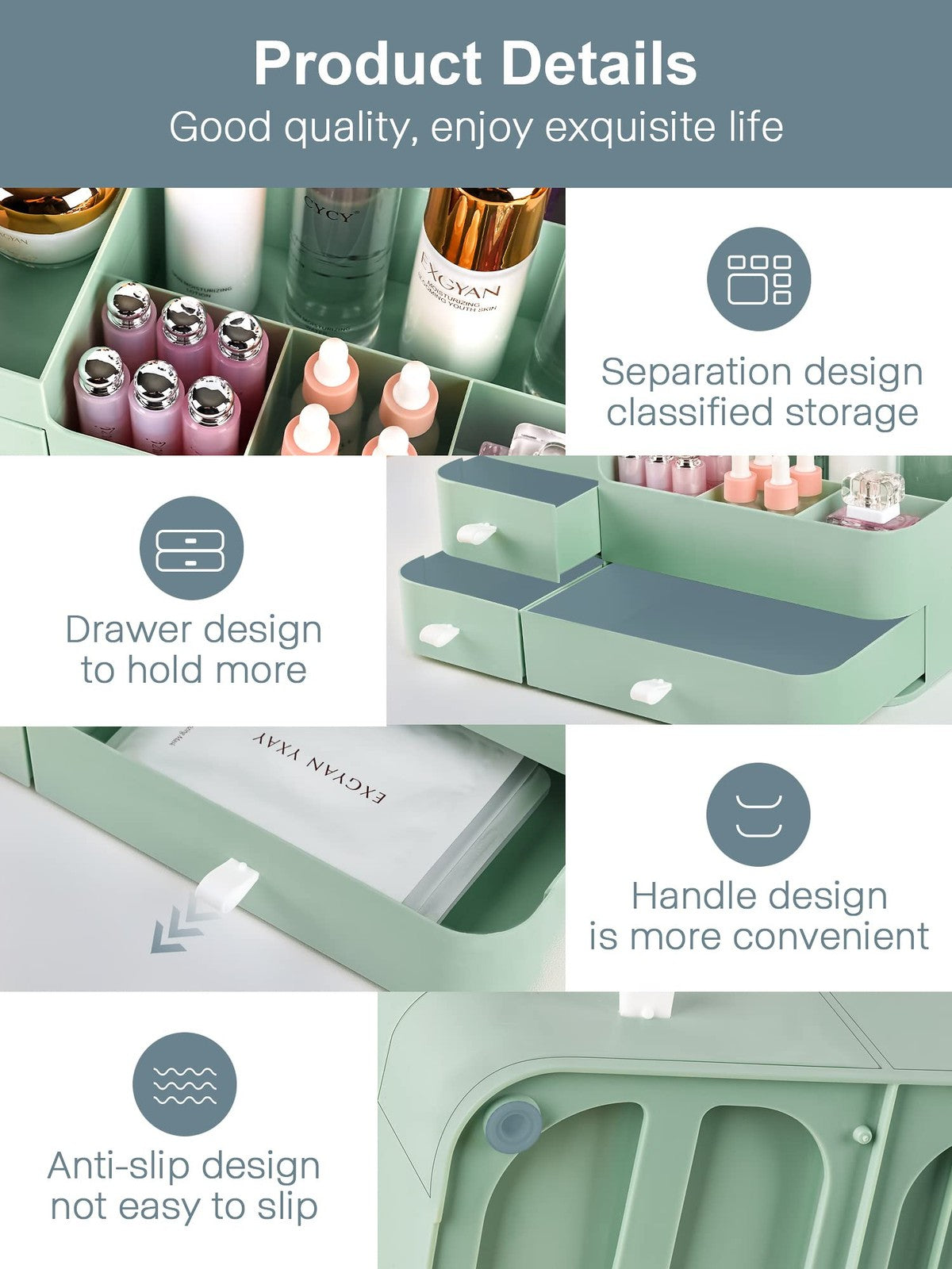 Makeup Organizer with Drawers — Large Capacity Vanity & Bathroom countertop