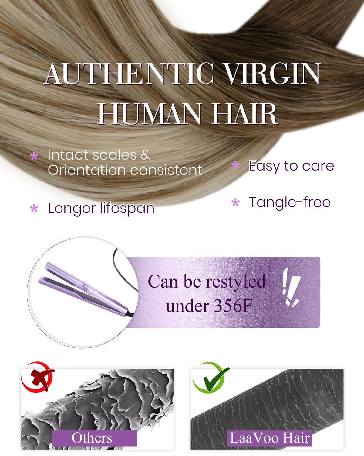 Human Hair Extensions Cool Brown Balayage 14 Inch 40g - Natural Look