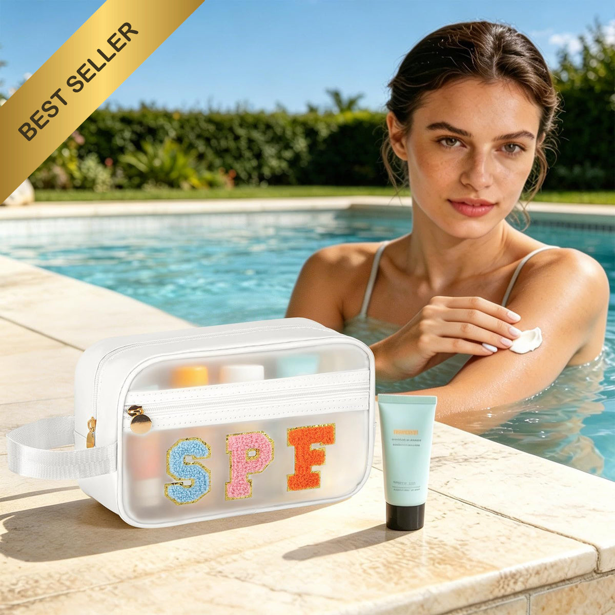 Waterproof Clear Sunscreen Bag for Beach Pool Travel - Organize SPF & Cosmetics