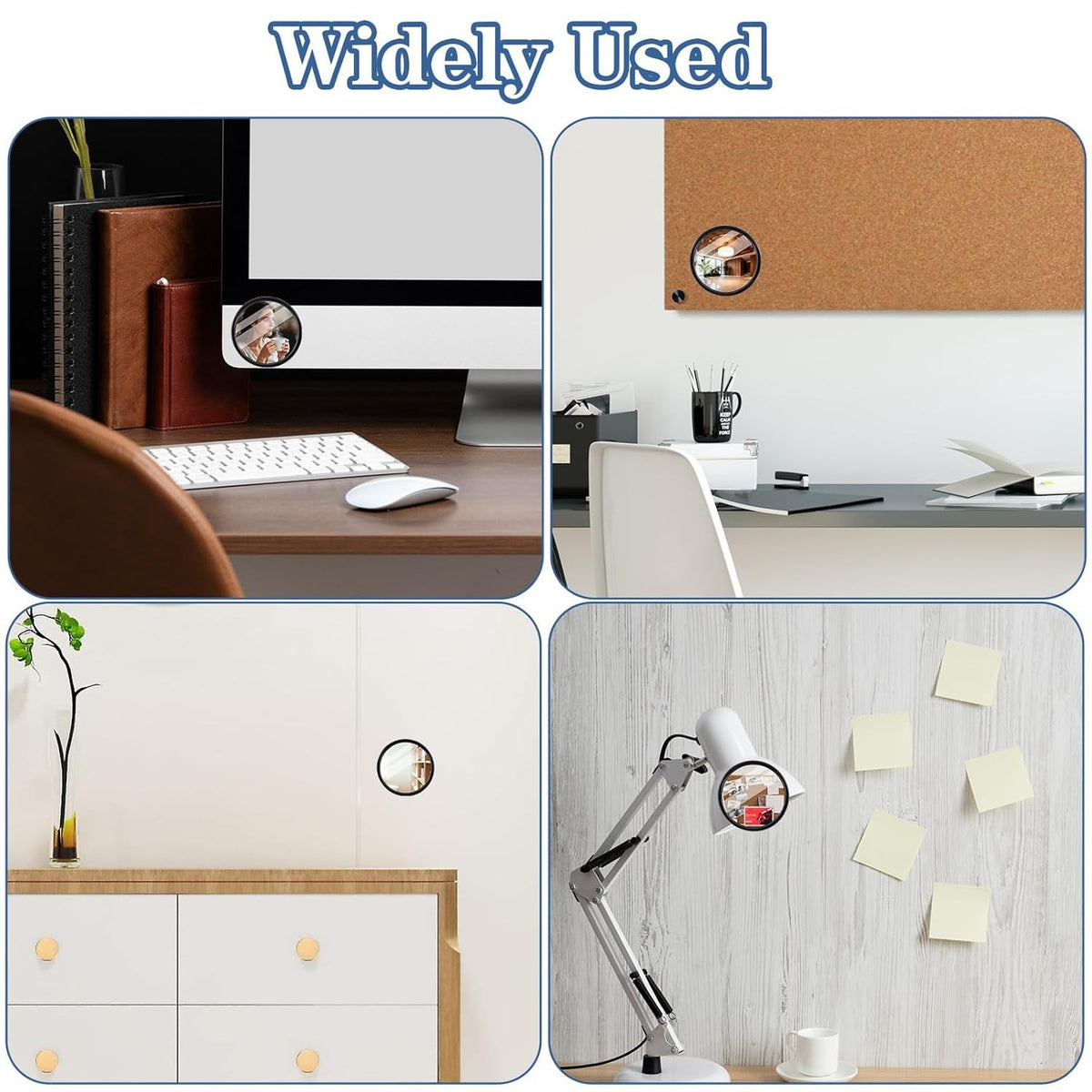 Adjustable Convex Office Desk Cubicle Mirrors - Set of 2, Stick-On Rear View