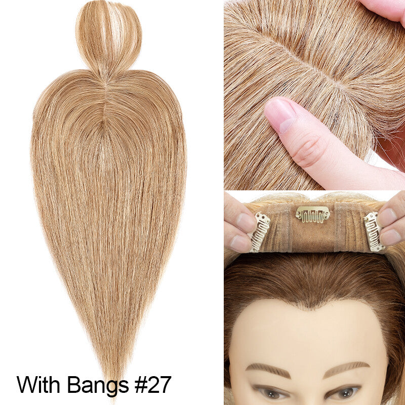 Remy Human Hair Topper Clip-In Hairpiece with Mesh Base & Claw Clips