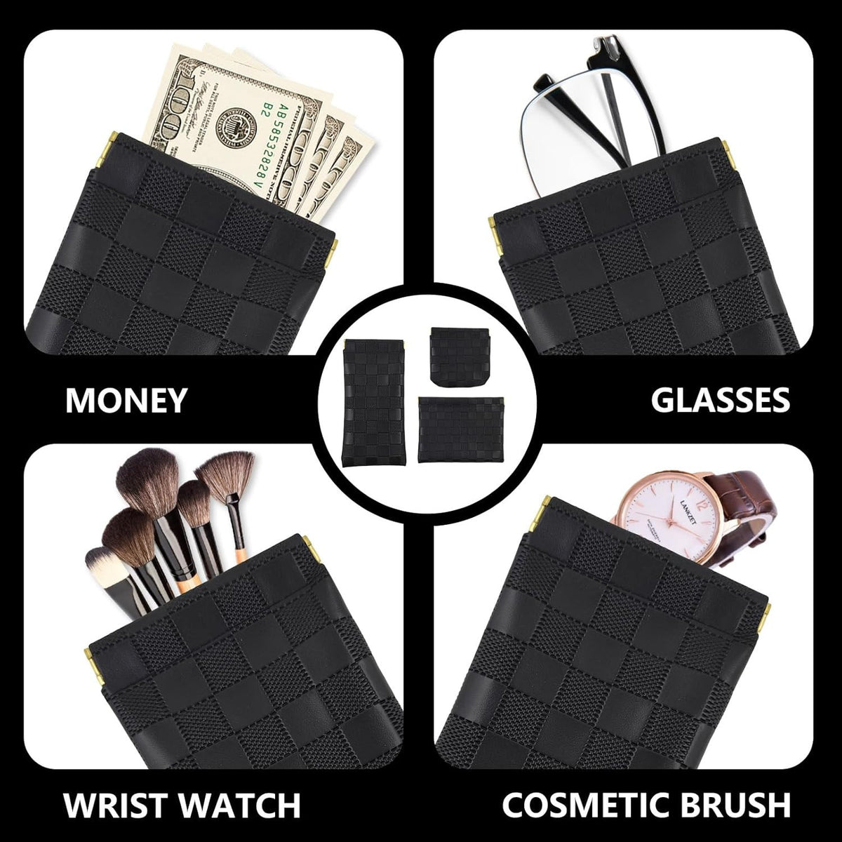 Mini Leather Makeup Bags Set - Small Cosmetic Pouches for Women, Zipperless Design, Multi-Color