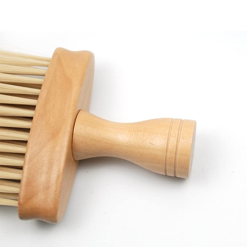 Professional Hairdressing Neck Dusting Brush Wooden Handle Light Brown