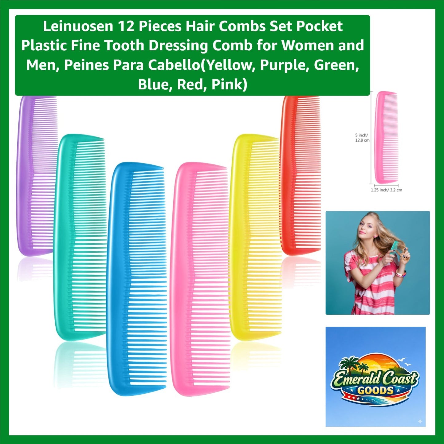 12-Pack Portable Fine Tooth Plastic Hair Combs Set for Styling & Grooming