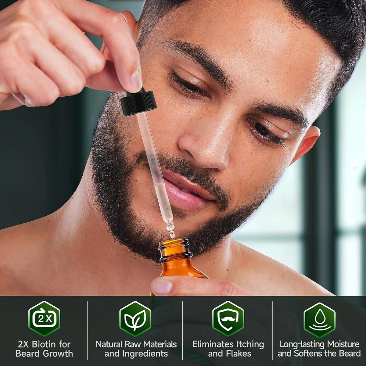 Biotin Beard Growth Oil with Sandalwood - Natural Nourishing Hair Treatment, 2 oz