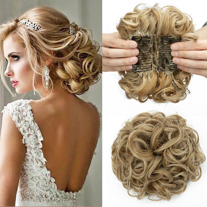 Women Ladies Curly Messy Bun Hair Piece Clip-In Extension - X-Large, Multiple Colors