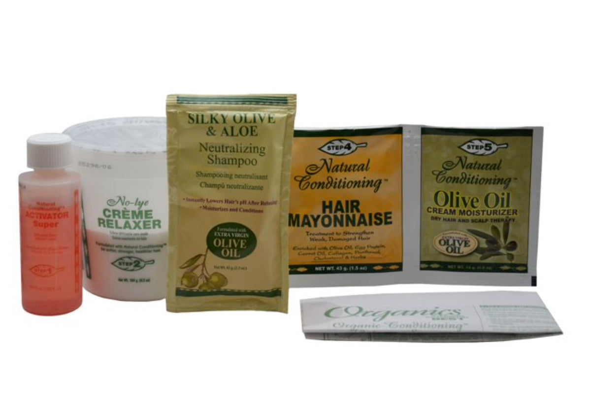 Olive Oil Hair Relaxer Kit for Coarse Hair - No Lye Straightening