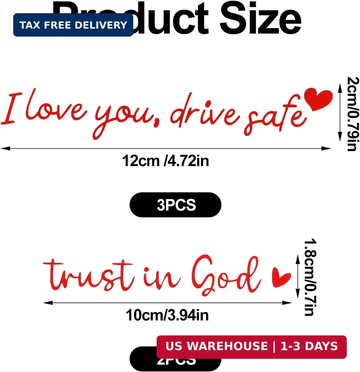 5-Pack Car Rearview Mirror Decals - I Love You Drive Safe Vinyl Stickers