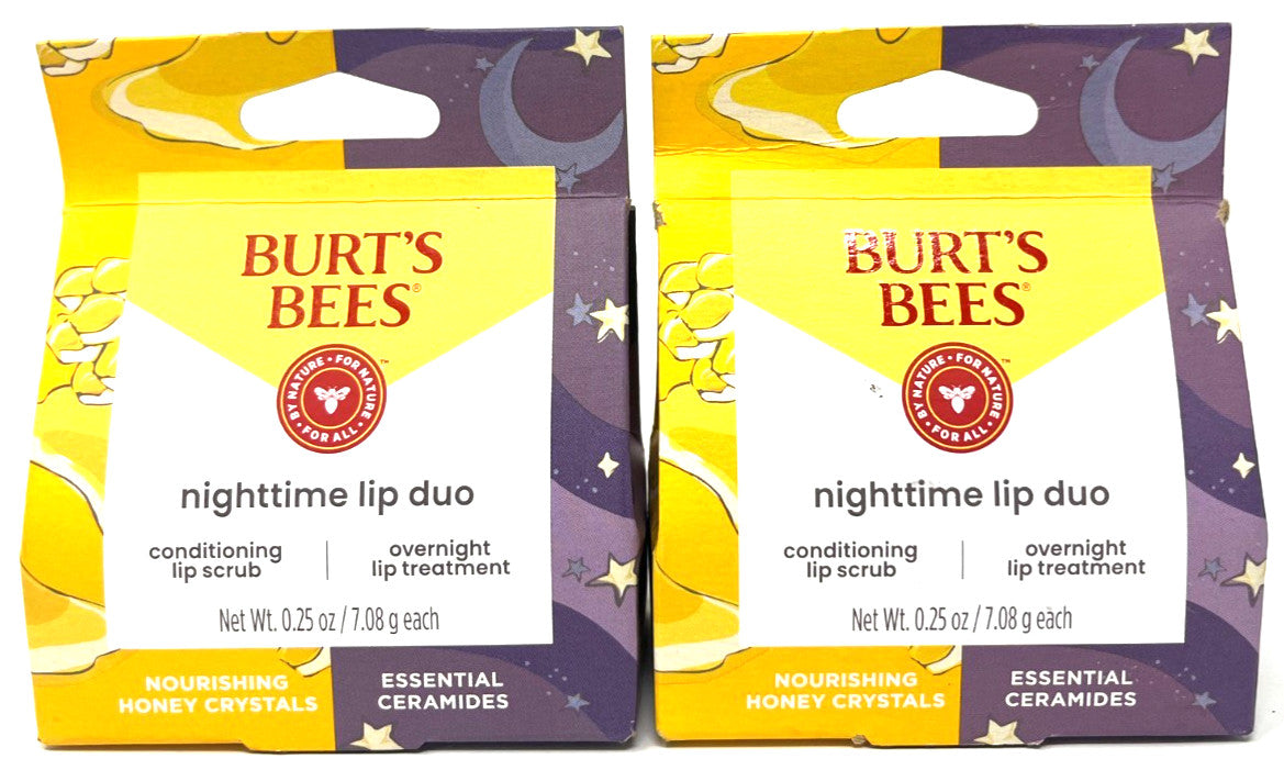 Burt's Bees Nighttime Lip Duo - Lip Scrub & Lip Treatment Set, Sealed 0.25 oz Each