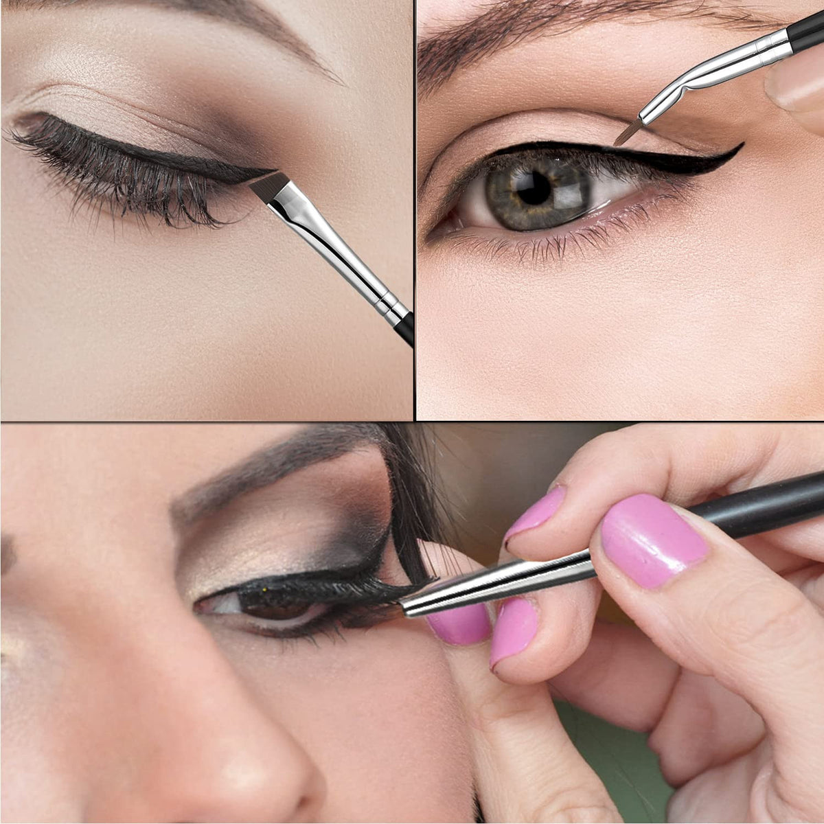 Eyeliner Brush Set - Fine Angled & Precision Gel Eyeliner Makeup Tools (3 Pack)