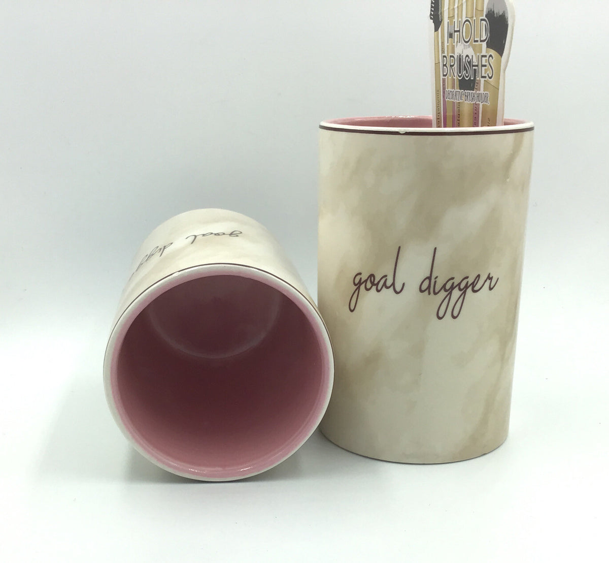 Set of 2 Goal Digger Ceramic Makeup Brush Holders - Multicolor Cosmetic Storage